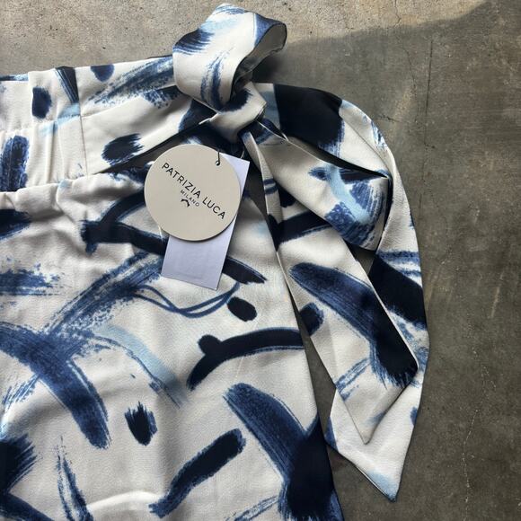 Patrizia Luca Wide Leg Pants Women's S Navy Printed Bold Pattern Elastic Waist - Picture 4 of 13